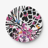 Fancy zwart-wit bloemen vlinderpapier Bord (Voorkant)