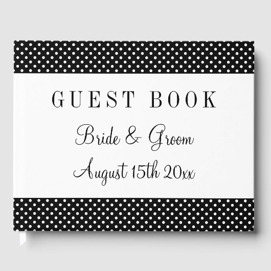 Fancy zwart & wit polka dot bruiloft gepersonalise gastenboek (Voorkant)