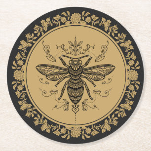Fancy zwarte bijen ronde kartonnen onderzetter