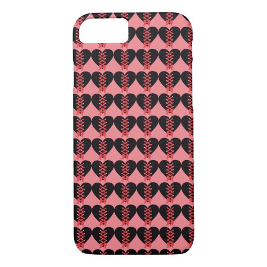 Fancy zwarte en rode harten op roze achtergrond Case-Mate iPhone case (Achterkant)