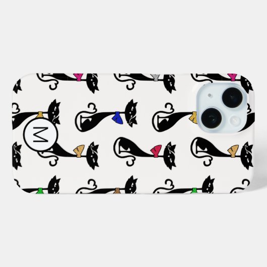 Fancy zwarte katten eigenzinnig patroonmonogram Case-Mate iPhone case (Achterkant (horizontaal))