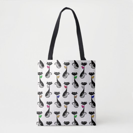 Fancy zwarte katten Quirky Pattern Draagtas (Voorkant)
