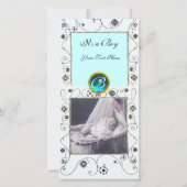 FANCY ZWEEFSIRLS BABY BOY MONOGRAM, aquamarine whi Aankondiging (Voorkant)