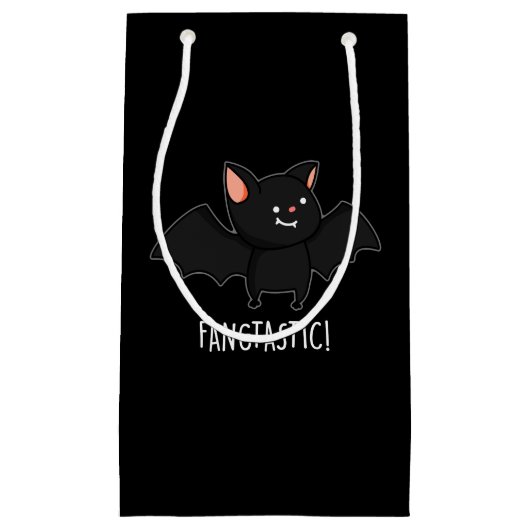 Fangtastic Funny Halloween Black Bat Pun Dark BG Klein Cadeauzakje (Voorkant)