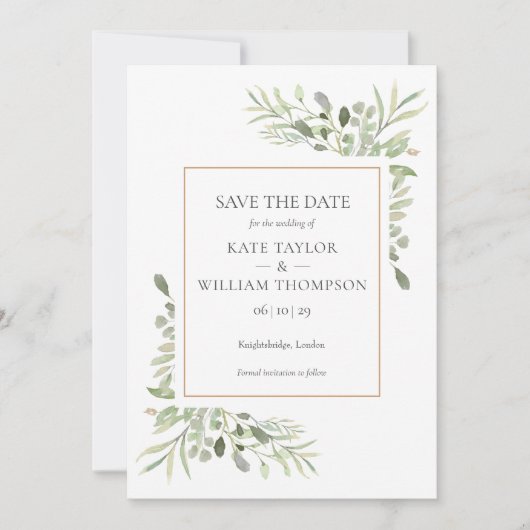 Fanical Gold Geometric Waterverf Greenery Save The Date (Voorkant)