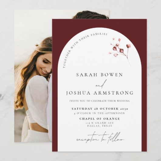 Fanical Photo Wedding Modern Burgundy Arch Kaart (Voorkant / Achterkant)