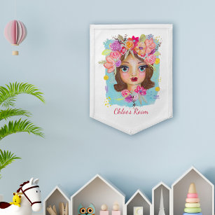 Fanion Whimsical Tropical Floral Cute Girly Art Room Sign