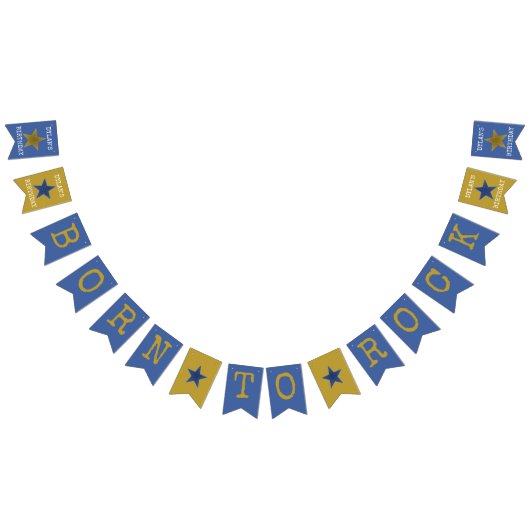 Fanions Né à Rock Star Anniversaire Bannière Bleu Or (Tout)