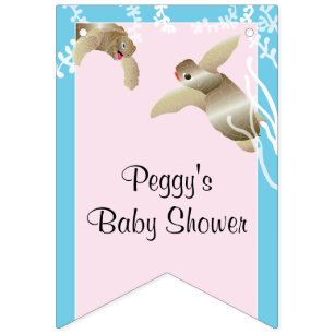 Fanions Tortue baby shower rose/bébé, bannière à queue noi