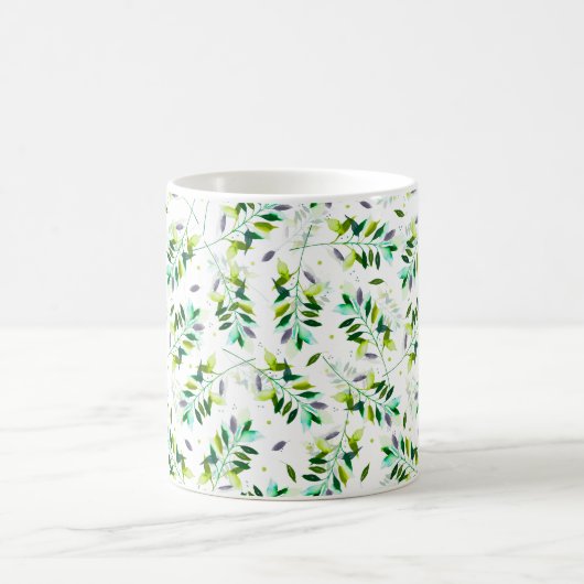 Fanische bladeren met violet en groen Waterverf Koffiemok (Center)