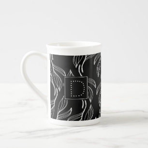 Fanische groen Floral Black en White Monogram Porselein Kop