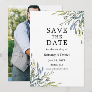 Fanische Waterverf Foto van Delicate Botanical Gre Save The Date
