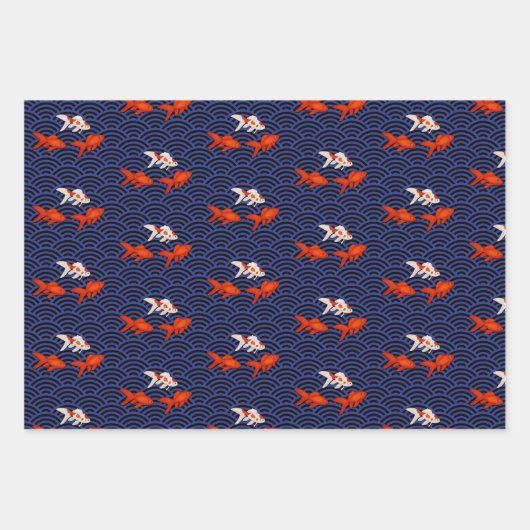 Fantail Goldfish on Segaiha Wave Pattern Inpakpapier Vel (Voorkant 3)