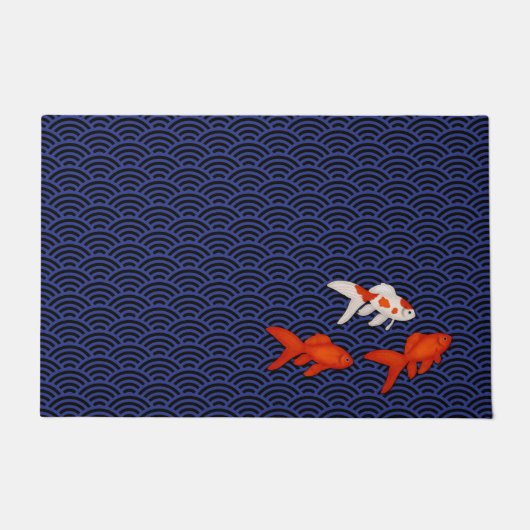 Fantail Goldfish op Seigaiha Wave Pattern Japans Deurmat (Voorkant)
