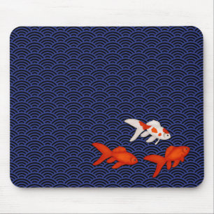 Fantail Goldfish op Seigaiha Wave Pattern Japans Muismat