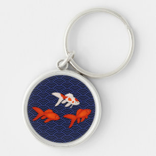 Fantail Goldfish op Seigaiha Wave Pattern Japans Sleutelhanger