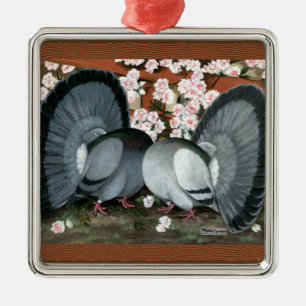 Fantail Pigeons Matched Pair Metalen Ornament