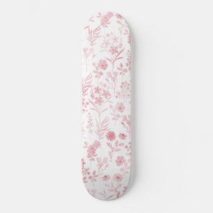 Fantair Roos Gold Flowers White Pattern Skateboard