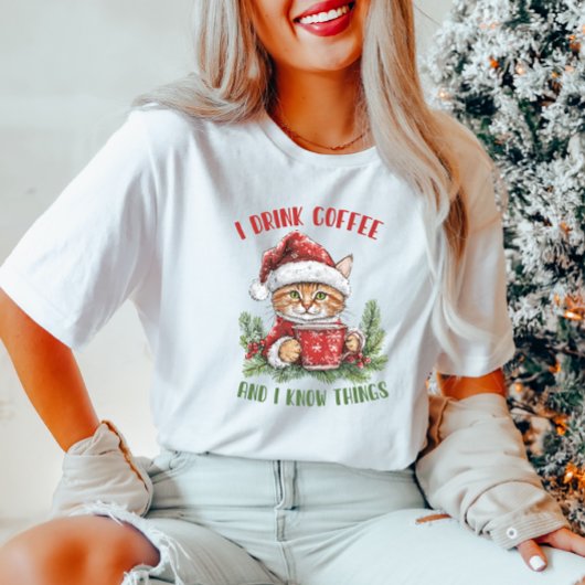 Fantaisie Café Noël T-shirt Chat