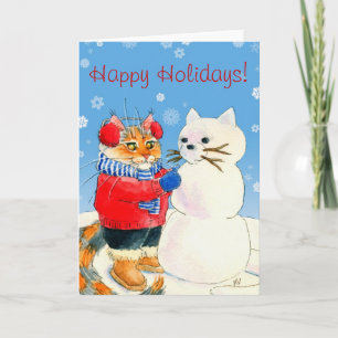 Fantaisie chatte snowman Carte d'hiver de Noël
