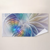 Fantaisie florale, fleur fractale abstraite coloré (Serviette de bain)