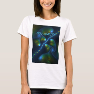 Fantasie Abstract Blauw Groen Geel Fractal Tekst T-shirt