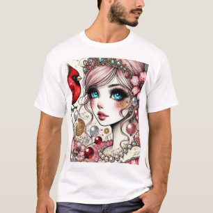 Fantasie Anime Manga Girl Rin houdt van haar vogel T-shirt
