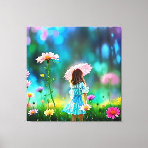*~ Fantasie  AP56 Little Girl Giant Flower Canvas Afdruk
