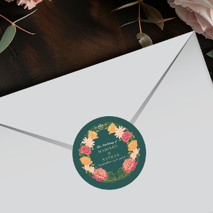 Fantasie betoverde bloementuin bruiloft ronde sticker