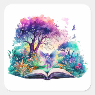 Fantasie Boek Liefhebber Fee Vierkante Sticker