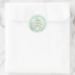 Fantasie Citrus & Groene bloem Bruiloft  Ronde Sticker