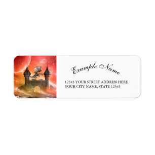 Fantasie, draak op het kasteel etiket