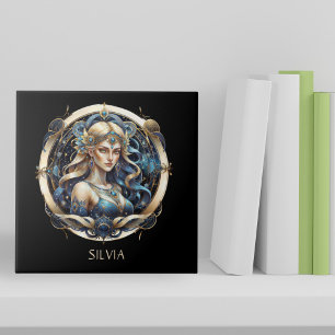 Fantasie Goud Blauw Hemelse Dierenriem Zonneteken  Tegeltje