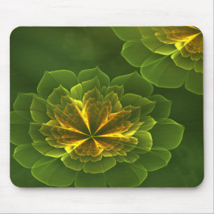Fantasie Groene Gele Fractale Bloemen Muismat