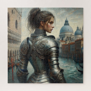 Fantasie illustratie van krijger prinses legpuzzel