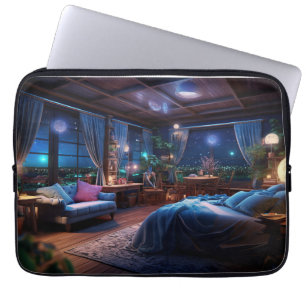 Fantasie kamer in de nacht laptop sleeve