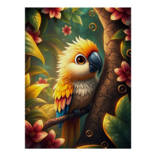 Fantasie kleurrijke papegaai perfect poster