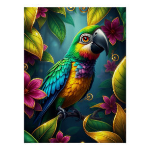 Fantasie kleurrijke papegaai perfect poster