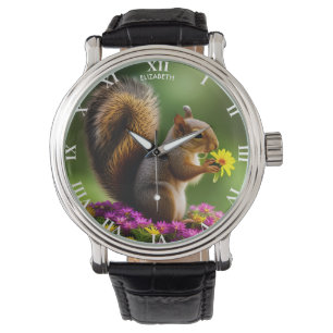 Fantasie Kleurrijke Schattige Eekhoorn met Bloemen Horloge