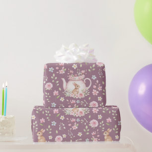 Fantasie Konijn Theepot Lente Bloemmotief Cadeaupapier