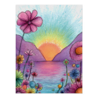 Fantasie Landschaft mit Blumen - Pastell Stil Perfect Poster