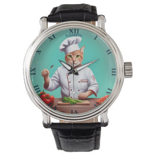 Fantasie Leuk Kat Chef Kok Suit Horloge
