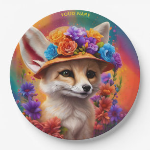 Fantasie Leuke Fennec Fox Bloemen Papieren Bordje