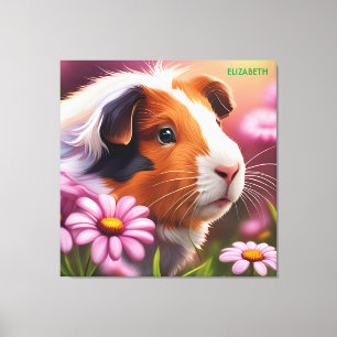 Fantasie Leuke Guinee Varken Bloemen Canvas Afdruk
