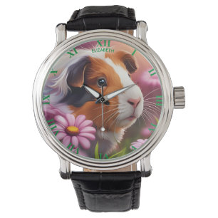 Fantasie Leuke Guinee Varken Bloemen Horloge