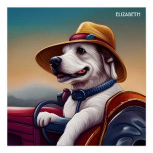 Fantasie Leuke Hond Driving Tractor Perfect Poster