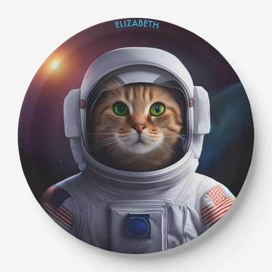 Fantasie Leuke Kat In Astronaut Spacesuit Papieren Bordje (Voorkant)