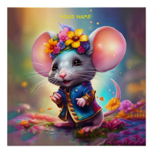 Fantasie Leuke Muis Met Bloem Perfect Poster