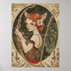 Fantasie Magische Faire Vos Vrouw in bos Poster