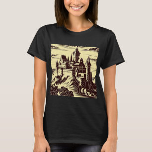 Fantasie middeleeuws kasteel - houtsnede 2 t-shirt